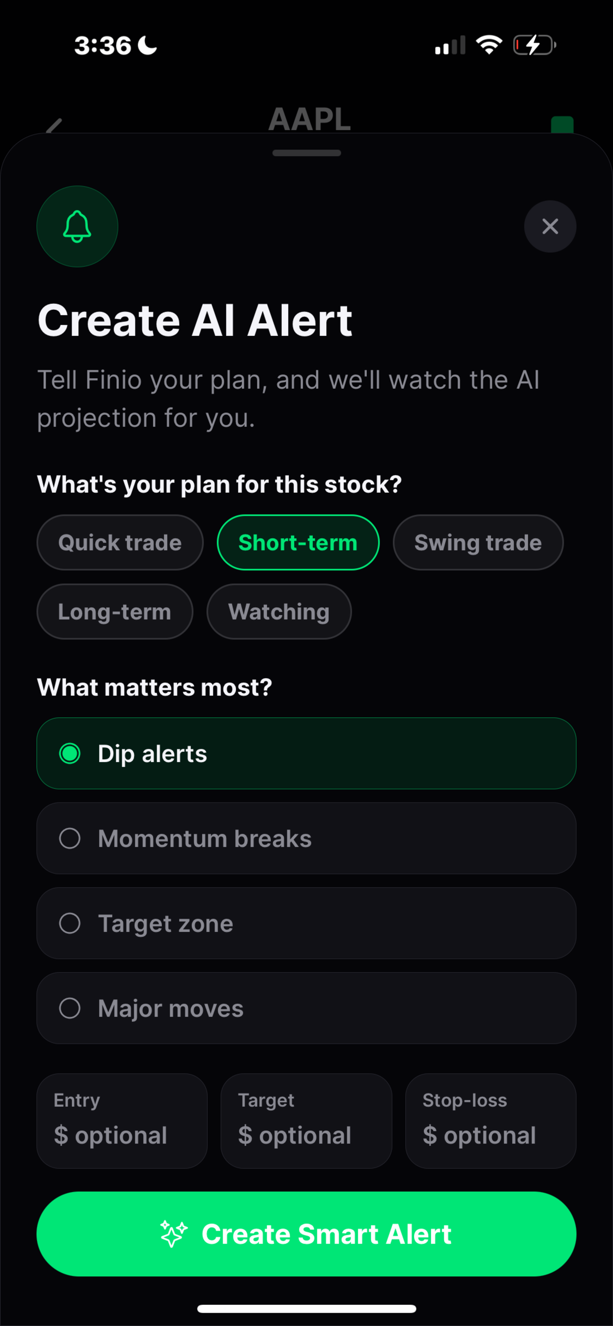 Finio smart alert setup